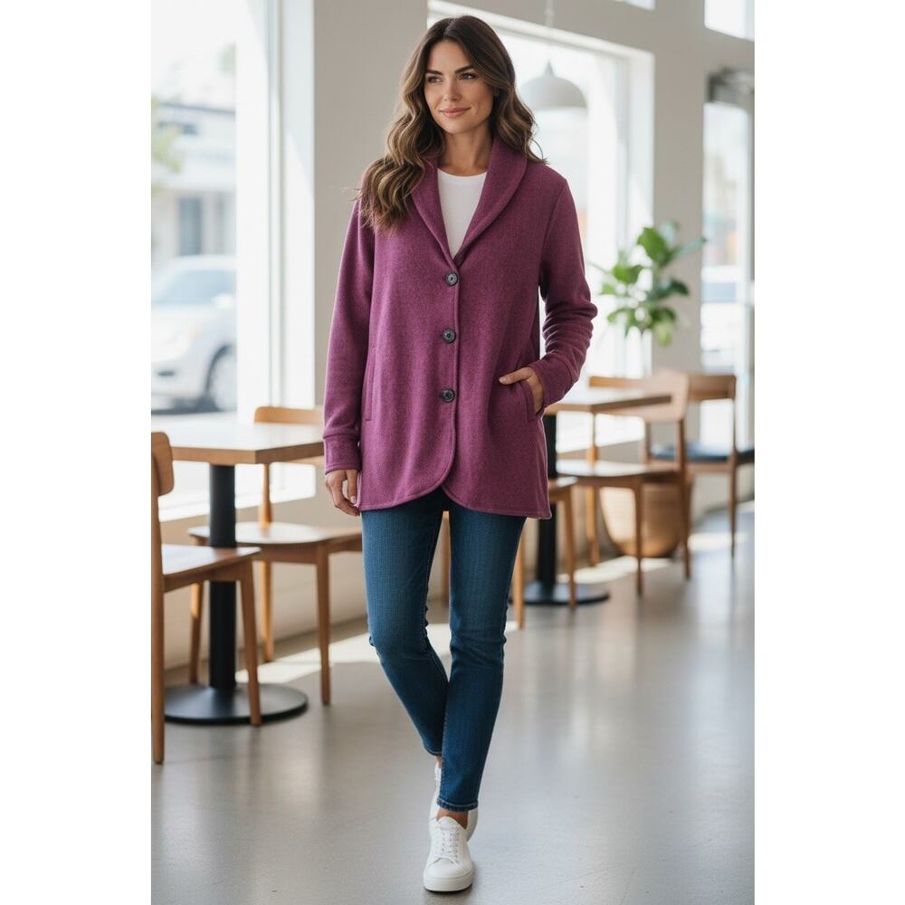 Cuddl Duds Women’s Fleece Jacket Medium Magenta Purplish Stretch Sweater